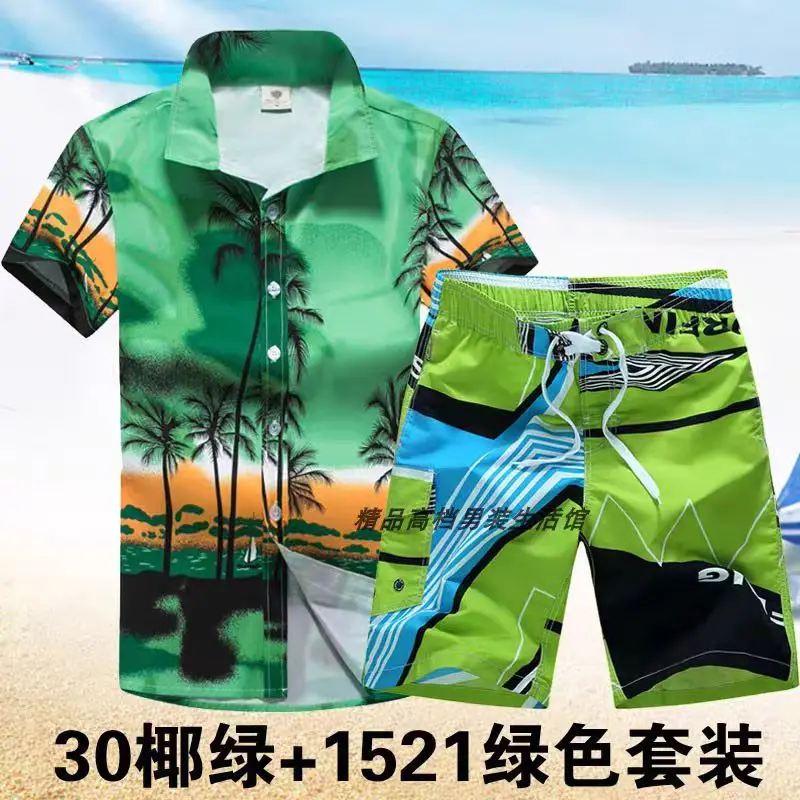 2024 Summer New Hawaiian Fruit Pineapple Short Sleeve Shirt Shorts for Men 3D Digital Printed Coconut Tree Set Short Sleeve+Shor
