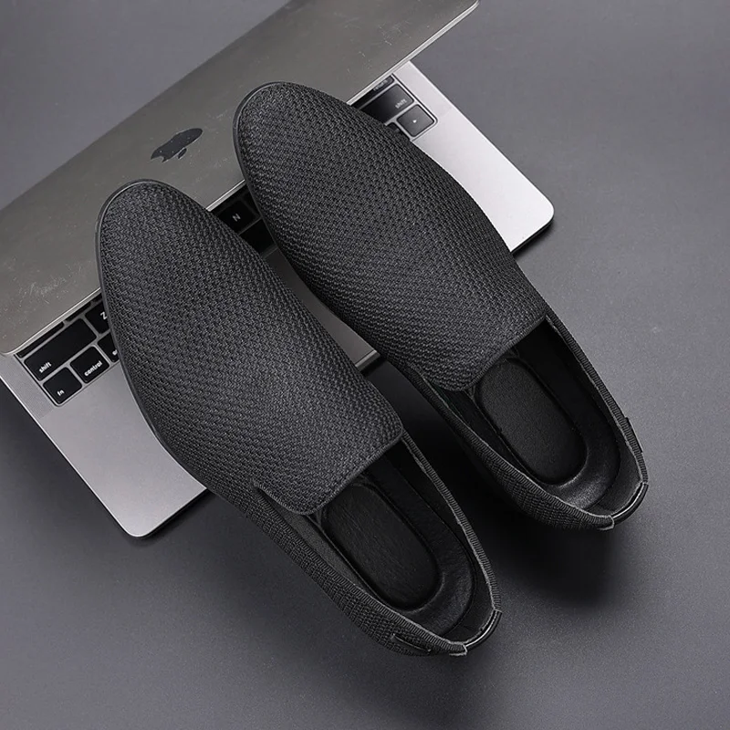 Mens mesh fabrConcise Shoes Men's Business Dress Pointy Plaid Black Shoes Breathable Formal Wedding Shoes Men Zapatos Hombre 4
