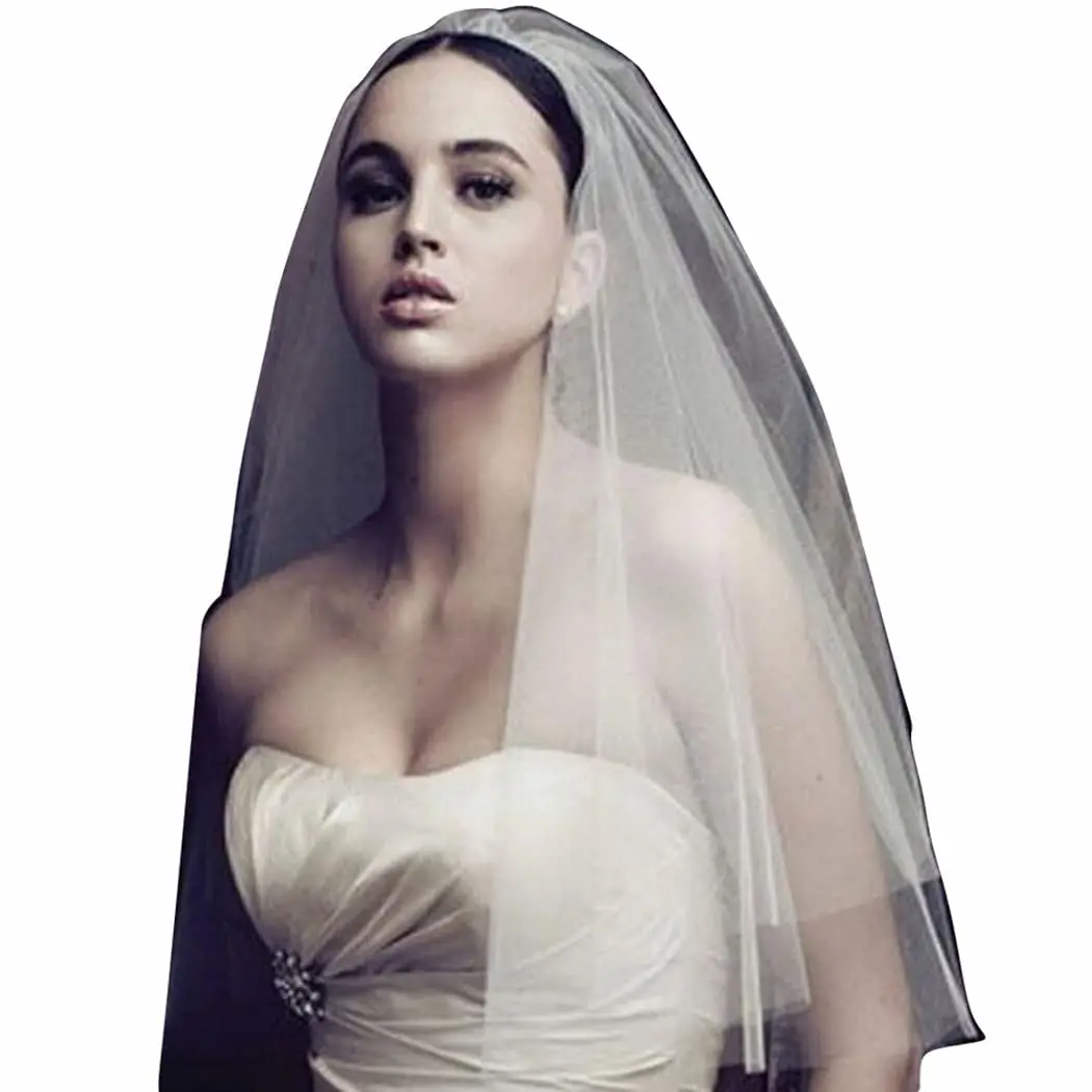 

Women’S Wedding Veil Two Tier Fingertip Raw Edge For Wedding Soft Tulle Bubble