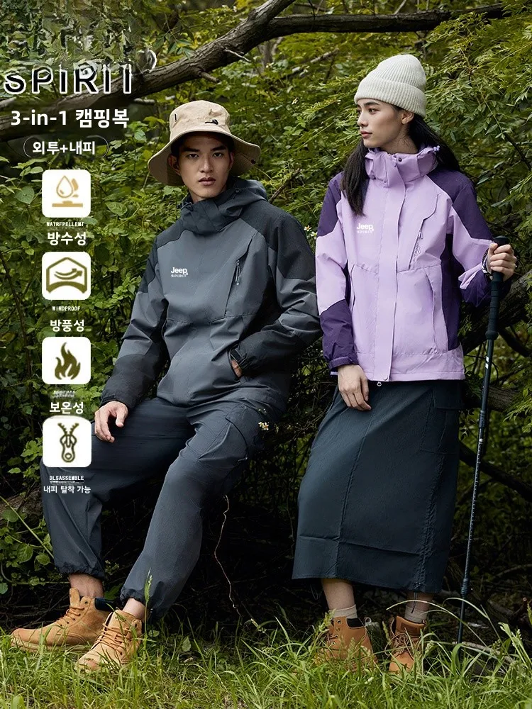 여성용 2024 신상 재킷 투피스 세트 방수 방풍 등산 코트 지프 브랜드 폴리에스터 섬유 긴팔 지퍼 클로저