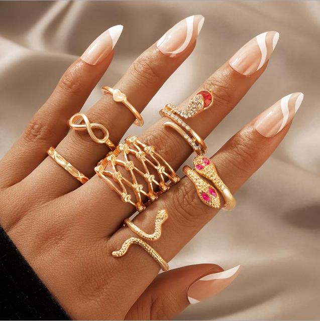 Snake Heart Ring Set Teen Girls Matching Rings for Women Anillos Jewelry Sets Bague Femme Ringen Fashion Gift