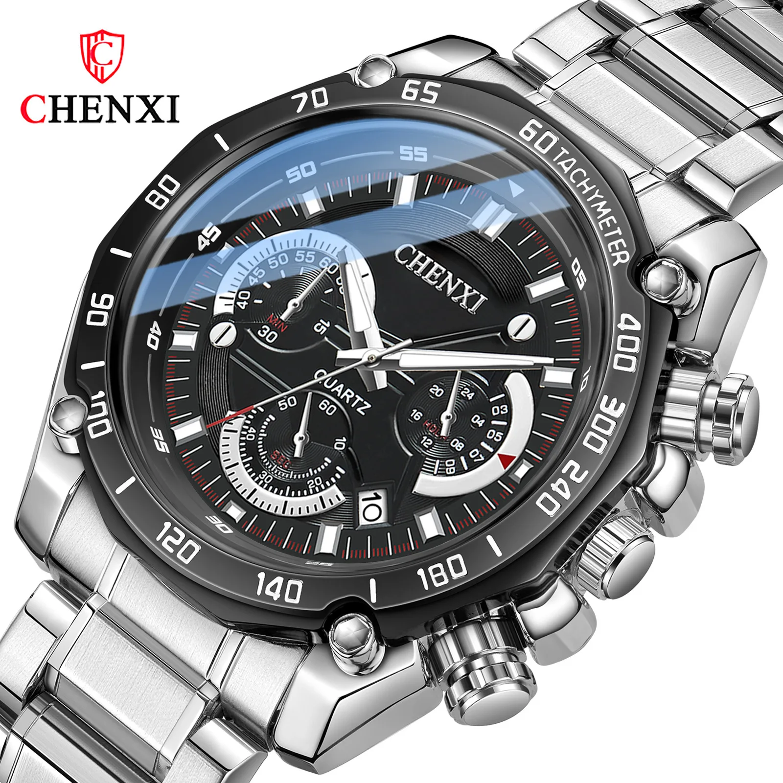 Часы наручные CHENXI 929A Мужские кварцевые, крутые деловые Роскошные светящиеся водонепроницаемые, из нержавеющей стали