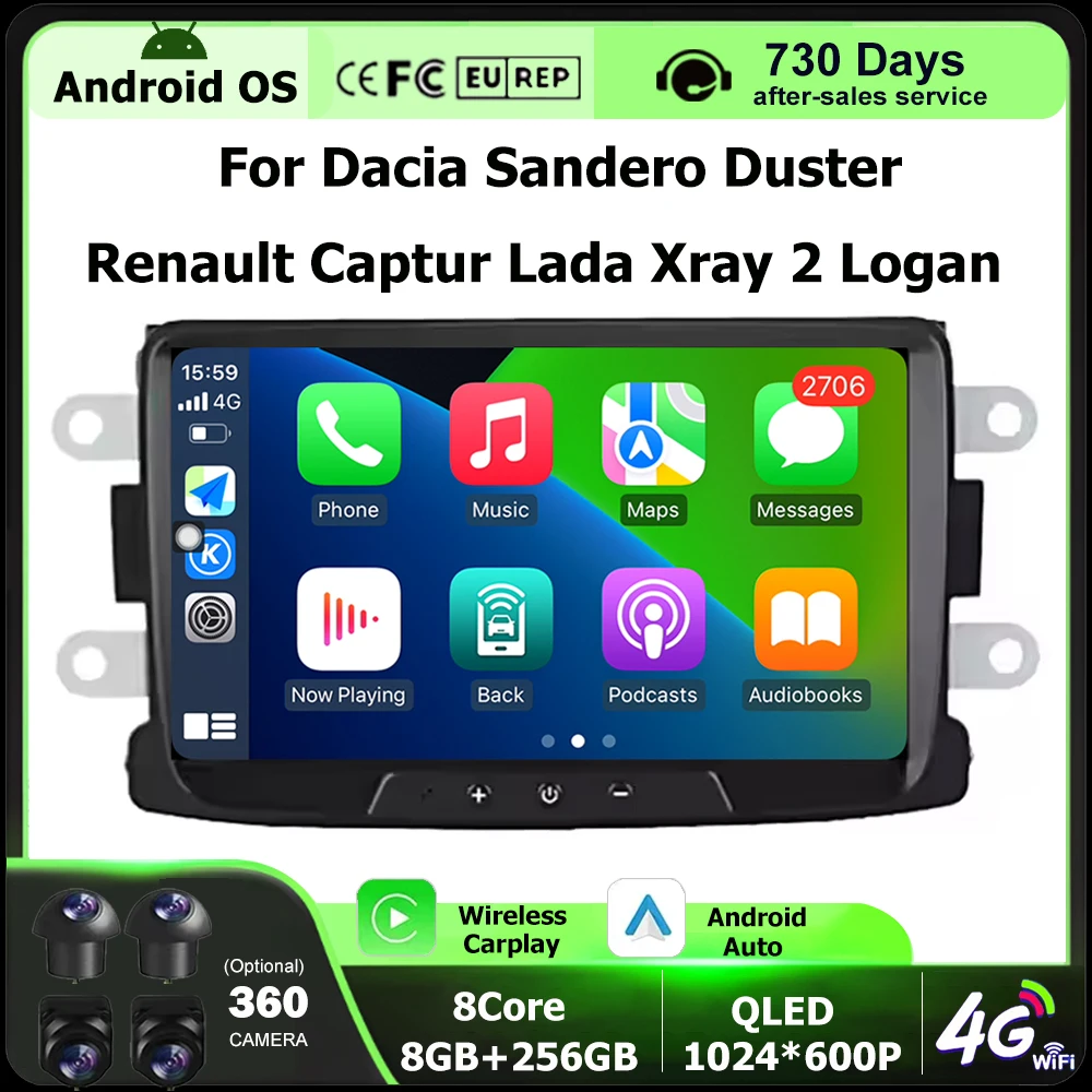 Radio Multimedia para Auto con GPS y Navegación para Dacia Sandero, Duster, Renault Captur, Lada Xray 2, Logan, Android 16, Auto Carplay, BT 1