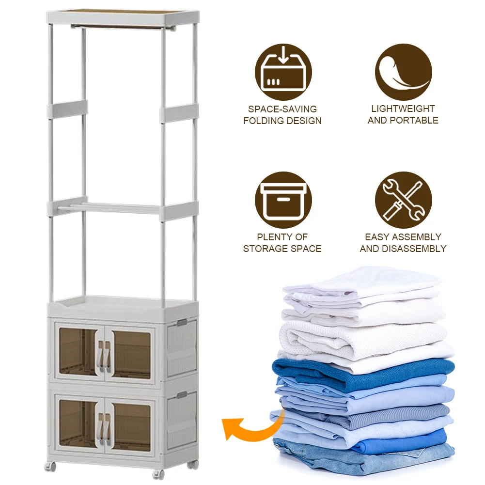 Plastic Mobile Wardrobe Clothes Organizer with Hanging Rod