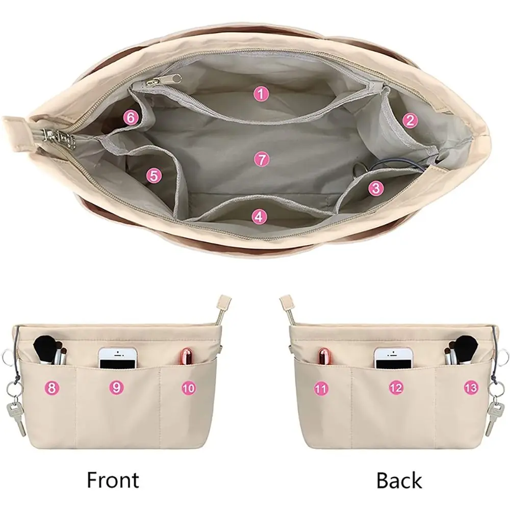 1Pcs Storage Bags Insert Cosmetic Bag New Portable Felt Linner Bag Multi-Pocket with Zipped Top Handbag Organizer Women