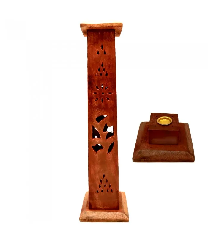 Incensario Torre Madera - Quemador Conos Y Varillas - Modelo Lotus
