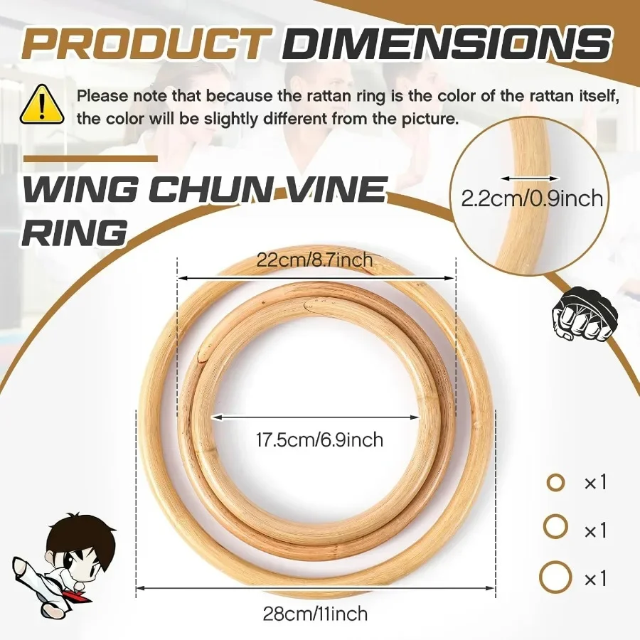 3 Pcs Kung Fu Ring Wing Chun 7, 9, 11 Inches Wing Chun Training Equipment for Training Kung Fu