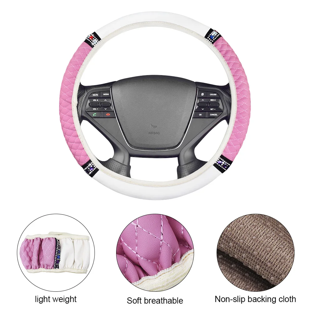 Pink White 37cm/38cm Diameter Car Steering Wheel Covers For Woman Girls  Bling Diamond Car Interior Decoration Accessories - Steering Covers -  AliExpress