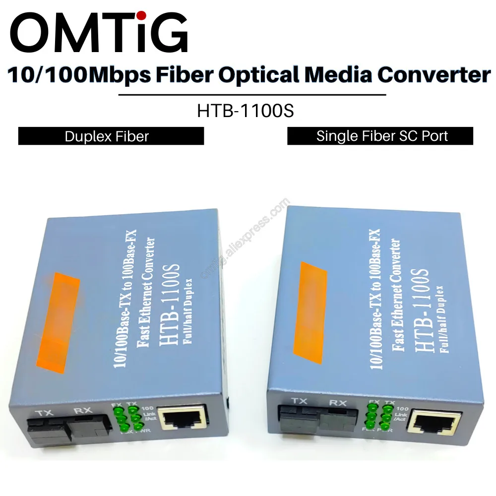 1pair HTB-1100S Optical Media Converter 10/100Mbps RJ45 Single Mode Duplex Fiber SC Port Converter 25KM