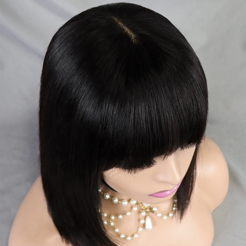 New Style 1x4 Lace Wig  Middle Part Bob Wigs Straight Human Hair Wigs With Bangs 100% Short Bob Human Hair Wigs For Women