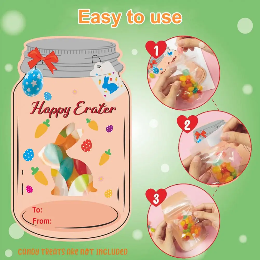 

Easter Cards with Candy Jars Easter Valentine's Day Classroom Party Favor Cards Bunny Egg Drift Bottle Love Gift for Kids