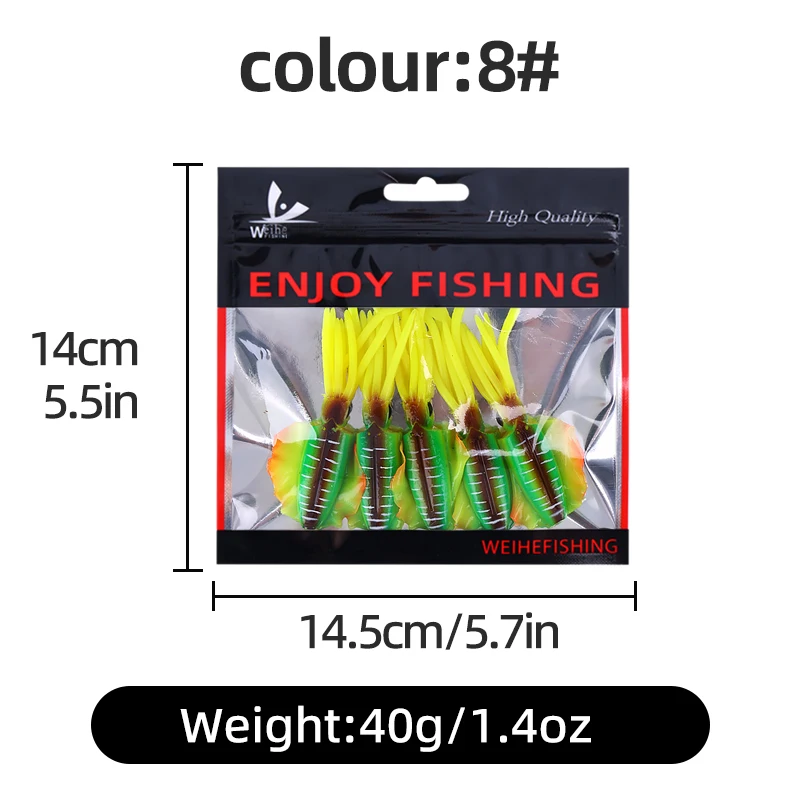 WEIHE 5-teiliges Set Tintenfisch-Köder Mehrfarbige Kleine Tintenfisch- und Oktopus-Köder zum Angeln Sortierte Bunte Achtarmige Tintenfischköder – Detail 16