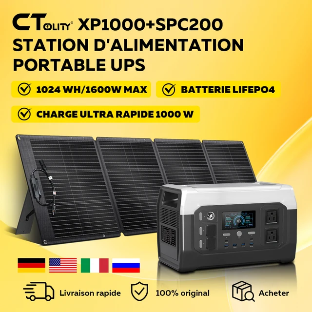 CTOLITY XP1000 1600W centrale électrique Portable Lifepo4 et 200W panneau solaire ETFE générateur solaire pliable en option maison camping-car Travl 1