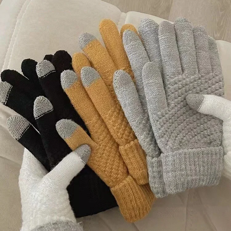 

Women Men Warm Winter Touch Screen Gloves Stretch Classical Knit Mittens Wool Full Finger Outdoor Cycling Driving Glove