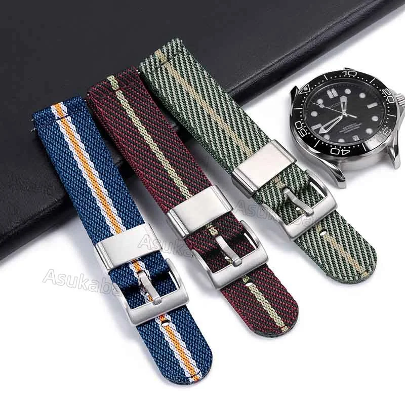 Cinturino Per Orologio In Tela Di Nylon A Righe 18Mm 20Mm 22Mm 24Mm Cinturino Per Cinturino Omega Seamaster Per Tudor Black Bay Bracciale Donna Uomo