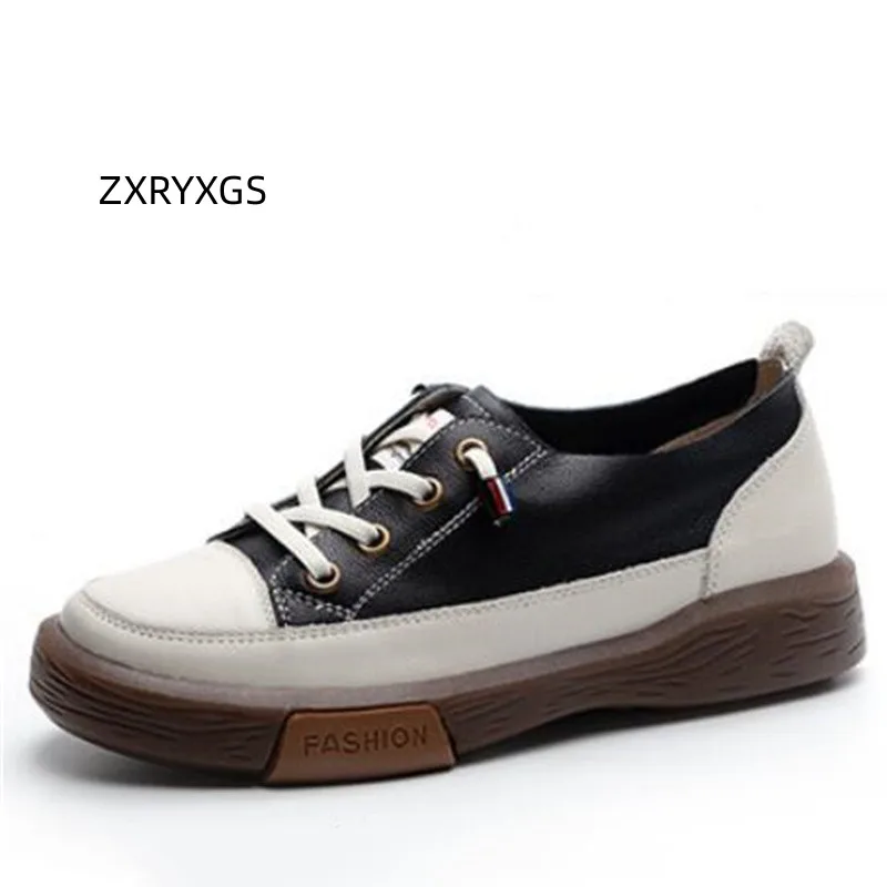 

ZXRYXGS Top Layer Cowhide Whte Sneakers Casual Shoes 2024 Spring Autumn Lace-up Trend Shoes Flat Sneakers Women Leather Shoes