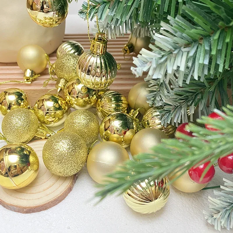 24Pcs Christmas Balls Ornament Plastic Christmas Tree Gold Red Pink Ball Pendant Hanging Decor Christmas Decoration 2024 Navidad
