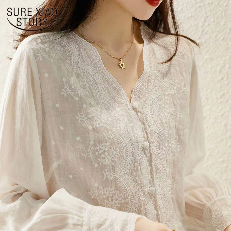 Camicia da cucito in pizzo, elegante cotone e lino, con scollo a V, maglietta estiva a maniche corte, maglione con stampa floreale, maglietta leggera, maglietta lunga a tunica streetwear 5XL, viola