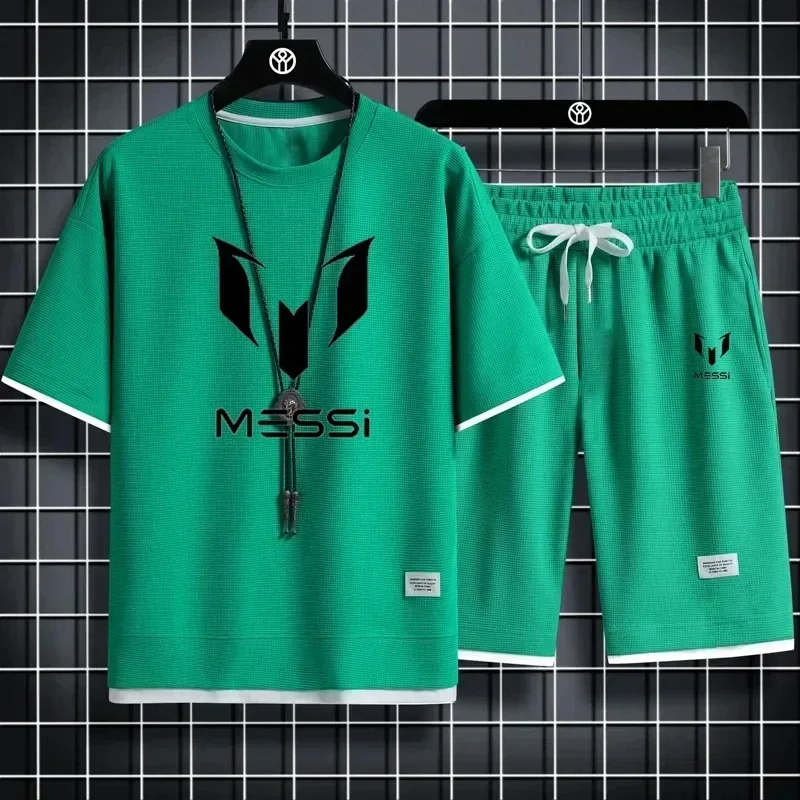 thumbnail image 1 of Traje deportivo de dos piezas para hombre, cómodo y transpirable, para correr, baloncesto, entrenamiento, manga corta, informal, tallas M a 3XL, 1 of 5