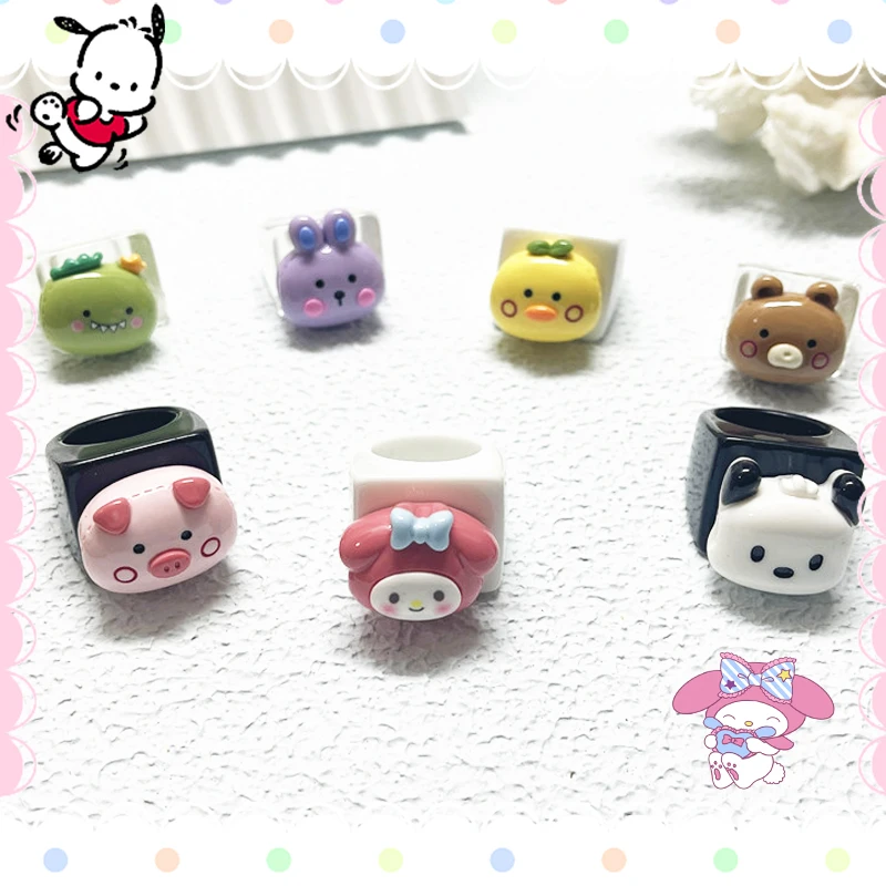 

Sanrioed Rings Kawaii Funny Decoration Retro Geometry Style Stylish Anime Pochacco My Melody Cute Lovely Ornaments Girls Gifts