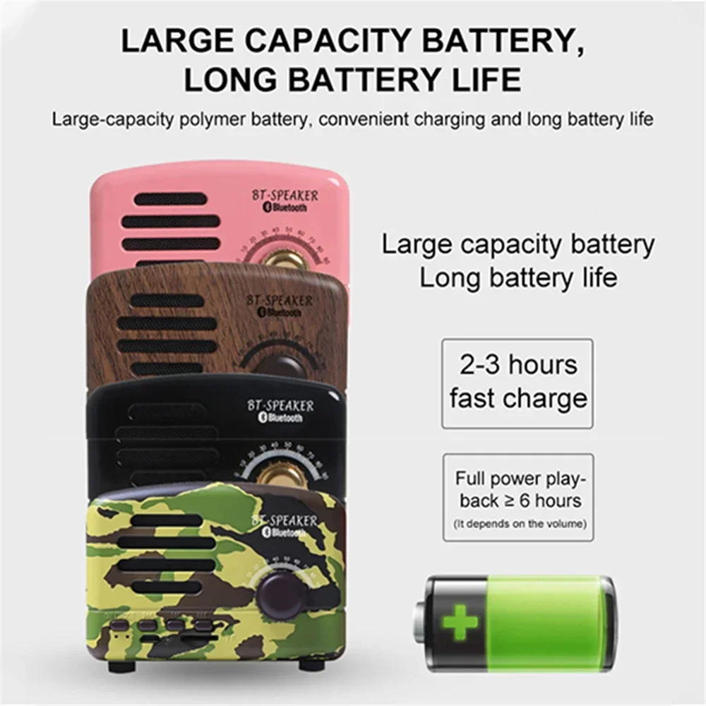 Mini Retro bluetooth speaker 1200mAh Support TF card 5W Radio Computer Speaker Portable Audio Wireless Cute Classic 2