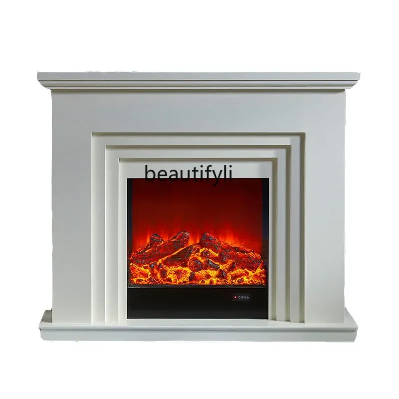 

European Style Fireplace Curio Cabinet Simple Fireplace Solid Wood Heater Simulation Flame