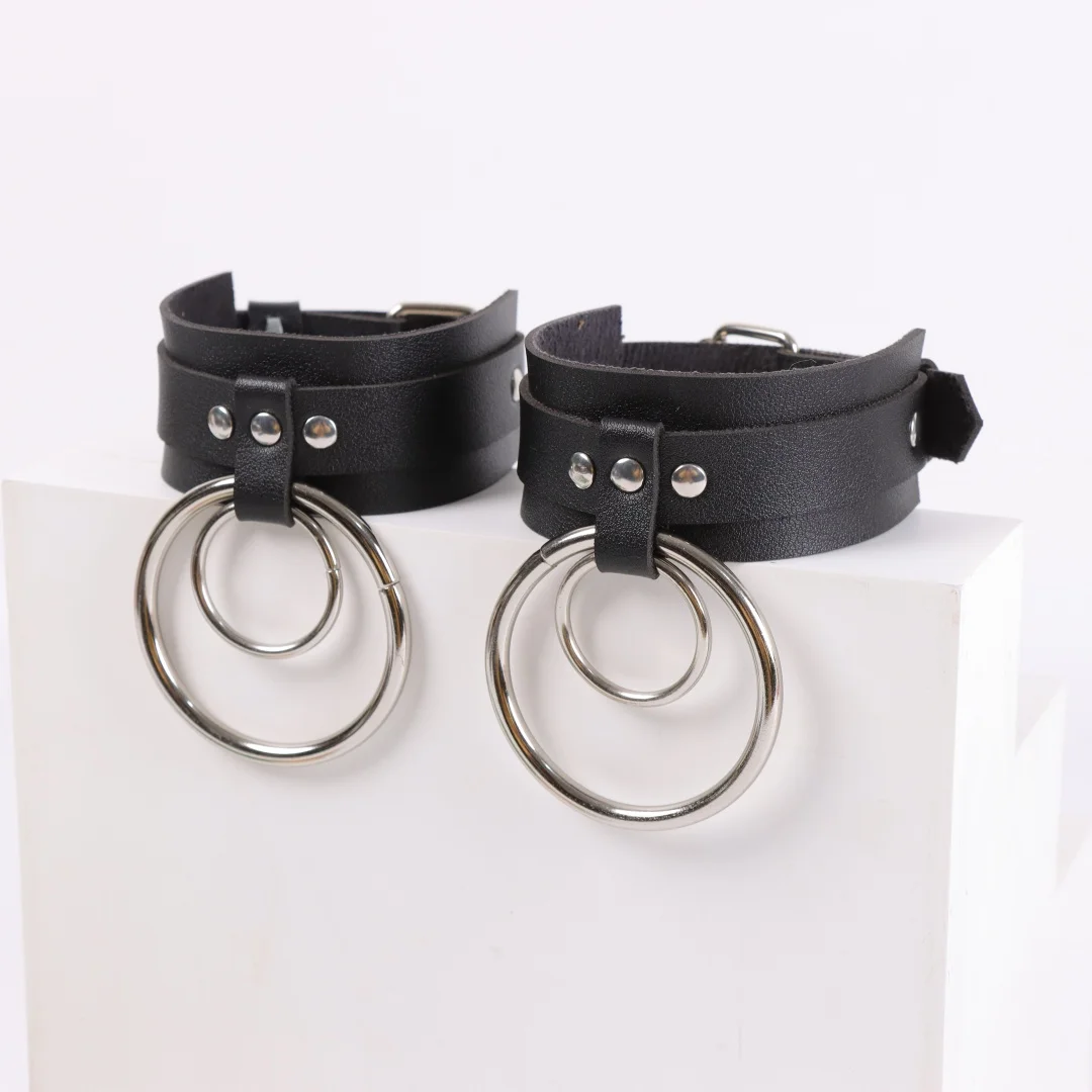 Knöchelgürtel Schwarz O-Ring Knöchel Punk Leder Feder Fußkettchen Herren Damen Legierung Anhänger Zubehör YK2 Knöchelgürtel – Detail 10