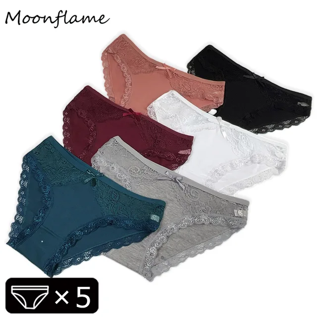Moonflame 5 Pcs Girls Low Rise Cotton Briefs Sexy Lace Women's Panties - Image 3