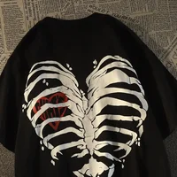 T-shirt Women Street Love Skeleton Short Sleeved Loose European and American Oversized T-shirt Hip Hop Top Clothes 1