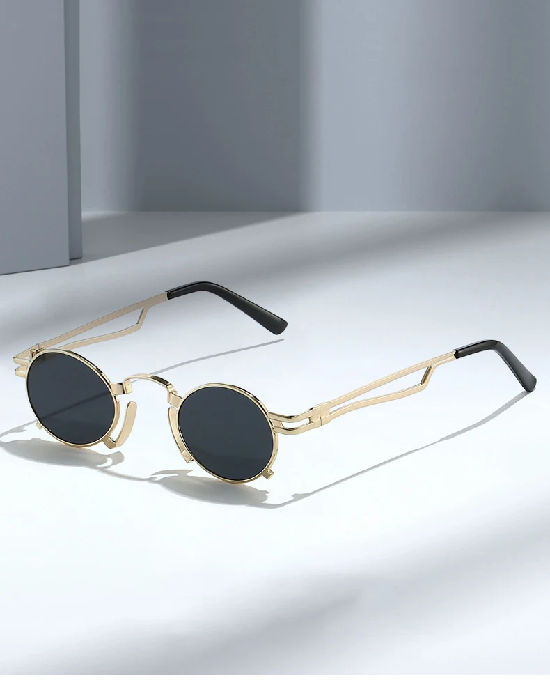 SO&EI Retro Kleine Ovale Sonnenbrille Damen Mode Einzigartige Metallrahmen Shades UV400 Herren Punk Rot Gelb Sonnenbrille – Detail 2