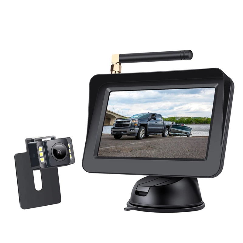 

Wireless Reversing Camera, 4.3 Inch LCD Rear Monitor + Wide Angle IP68 Waterproof Rear View Camera For Cars, Trucks