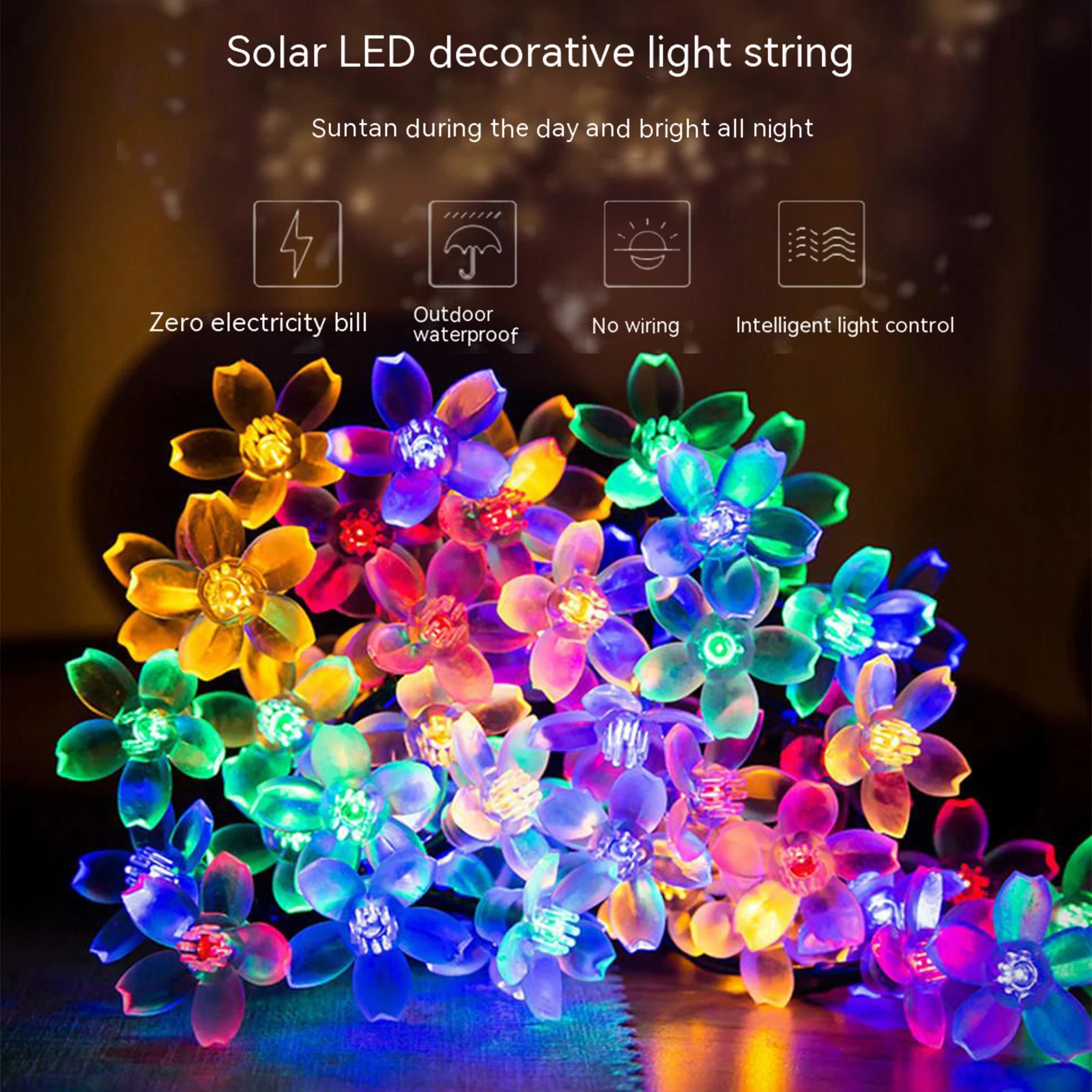 

Solar Garlands Light Peach Flower Solar Lamp Power LED String Fairy Lights Garden Wedding Decoration for Outdoor