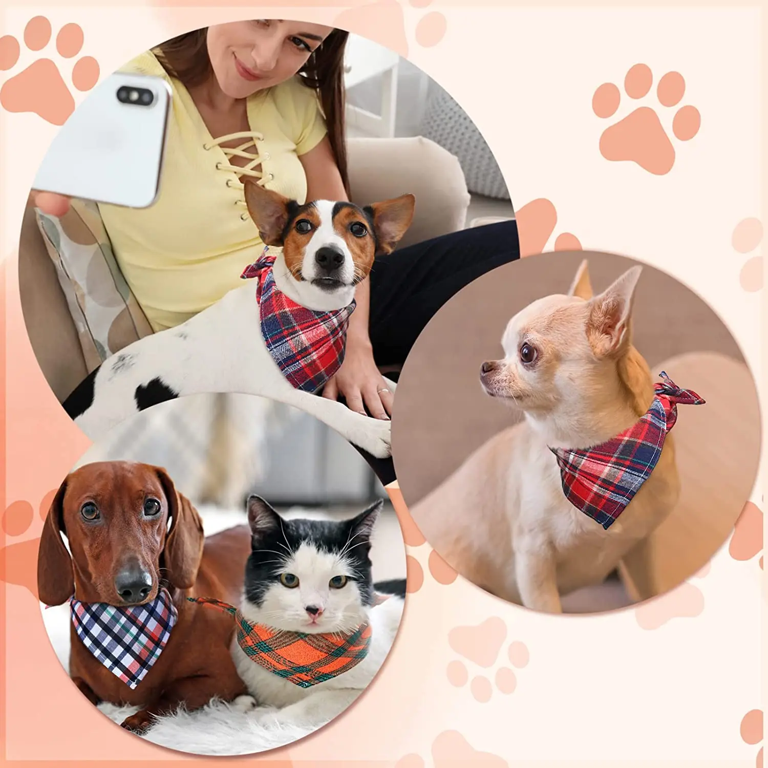 30/50pcs Dog Bandanas 100% Cotton Plaid Collar Pet Cat Dogs Scarves Bowties Neckerchief Dog Accessories Dog Scarf Handkerchief 5