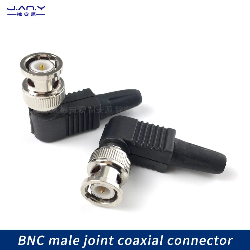 BNC male bending rubber Q9 head solderless plug L-shaped right angle 90 degree 75-5 wiring audio and video coaxial connector