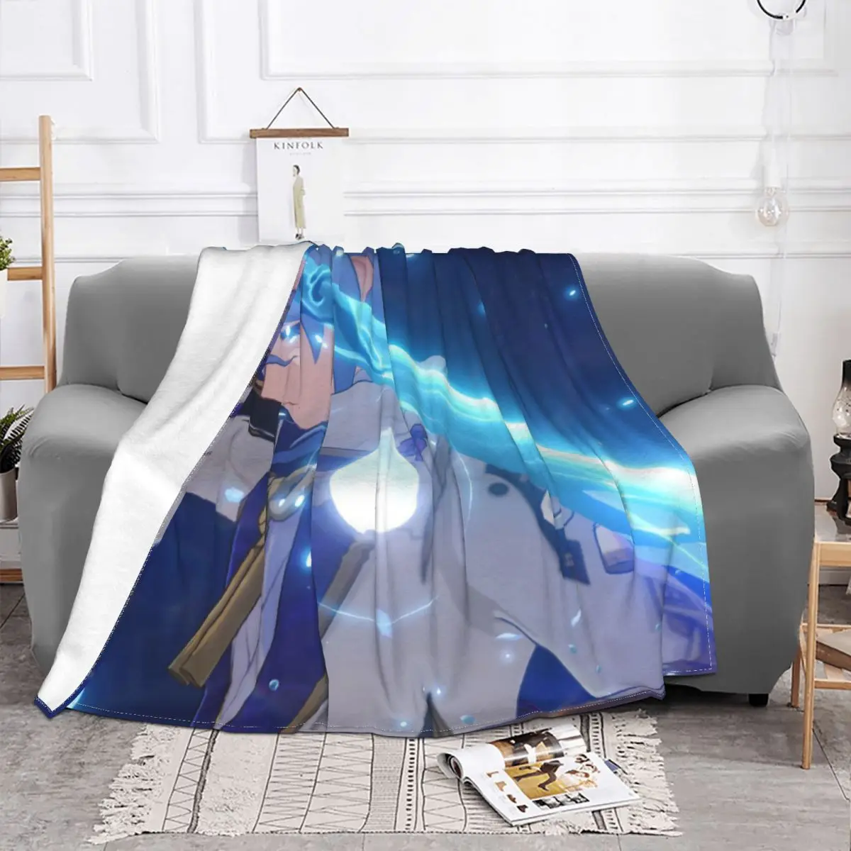 Genshin Impact Kamisato Ayato Flannel Throw Blankets Anime Blanket for Home Travel Lightweight Bed Rug