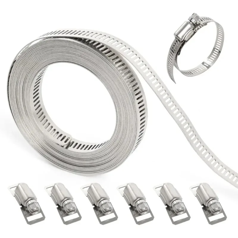 ชุดอุปกรณ์รัดสายสแตนเลส 304 แบบใหม่ 3/5 ม. พร้อมชุดรัดสายแบบเกลียว 6 ชิ้น ปรับขนาดได้ สำหรับท่อและสายเคเบิล 1
