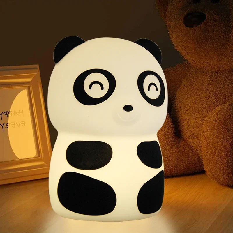 

USB Rechargeable Silicone Night Lamp Colorful Pat Light Panda LED Night Light Bedroom Decoration Lamp Night Companion kids gift