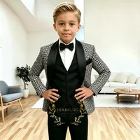 Costume à carreaux pour garçons, ensemble 3 pièces, Blazer pour enfants, veste de smoking pour mariage, gilet et pantalon, vêtements slim fit pour garçons de 2 à 16 ans 3