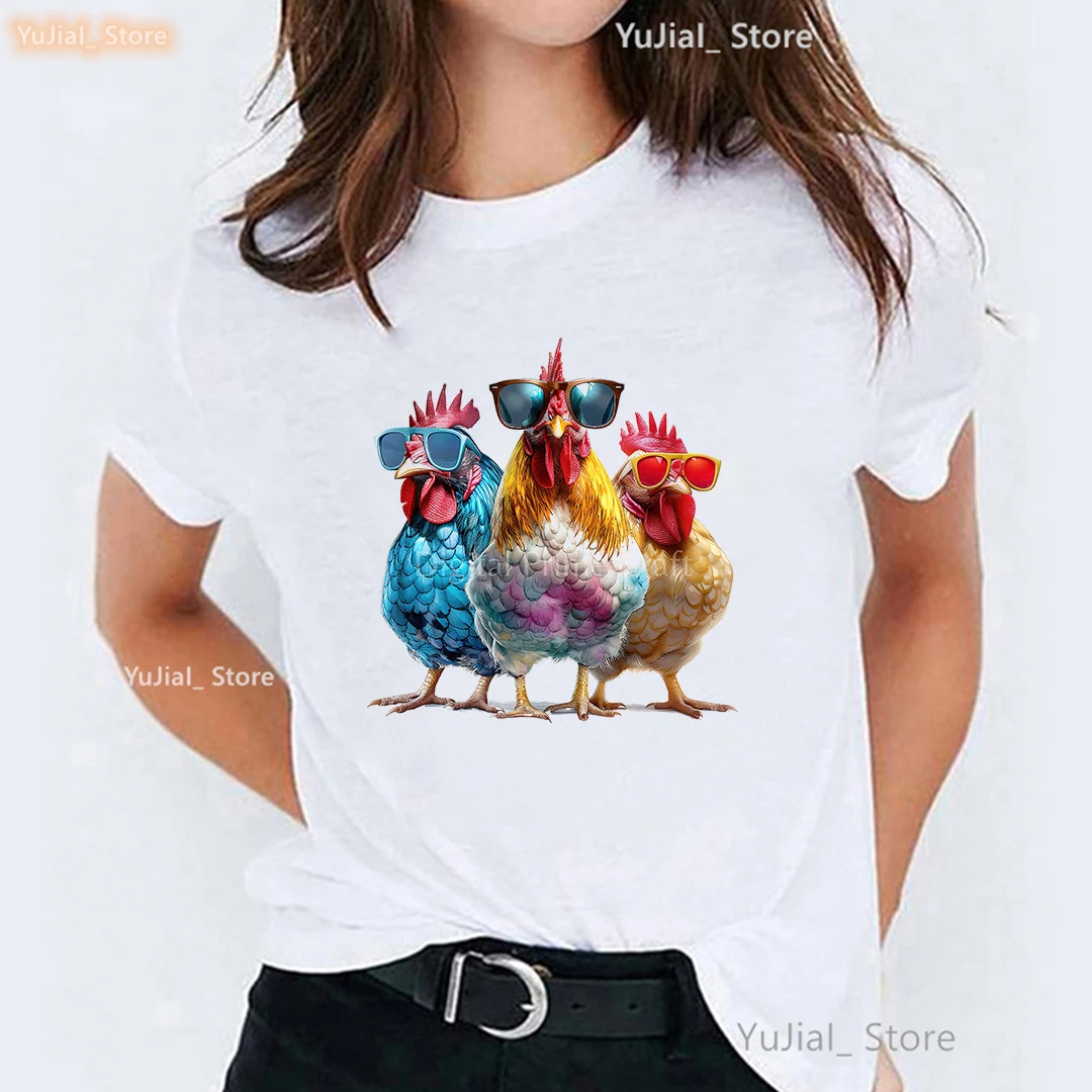 Aquarell cooles Huhn gedruckt T-Shirt Frauen Kleidung Sommer Mode T-Shirt Femme Harajuku Kawaii Shirt lustige T-Shirt – Detail 12