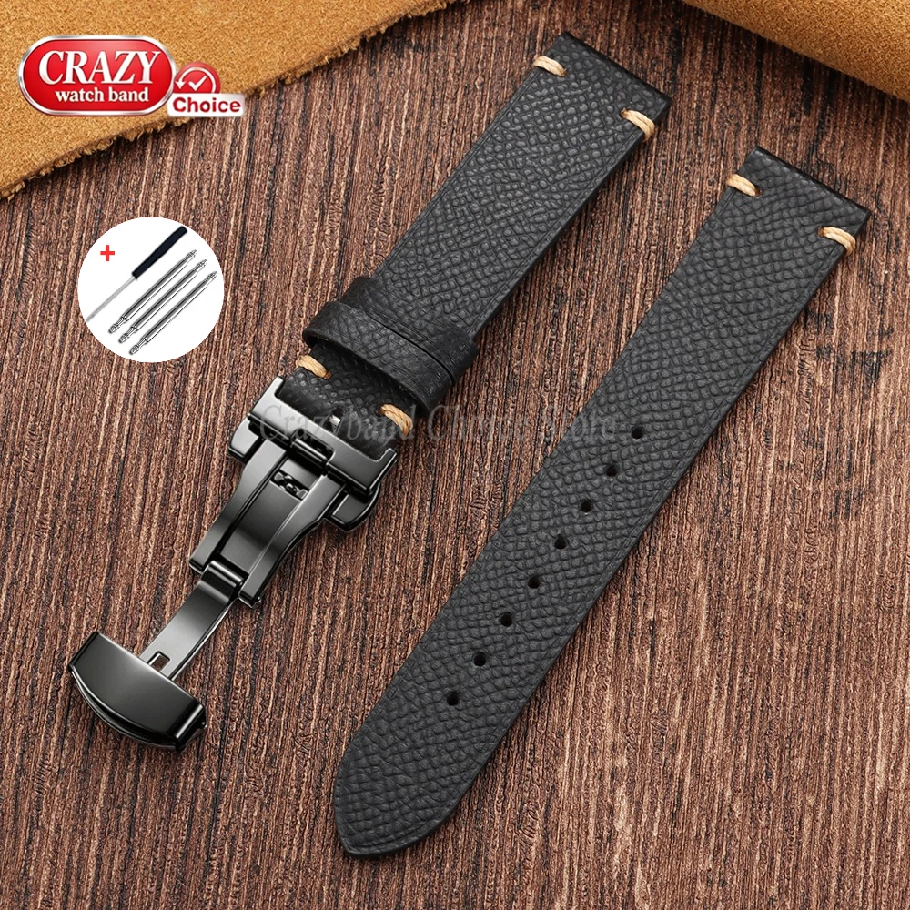 Vintage Waterproof Leather Watch Band with Butterfly Buckle - Universal Strap
