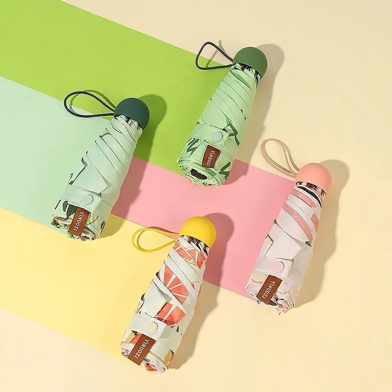 6 개 뼈 캡슐 과일 우산, UV 쉐이드 비닐 투명 우산, 접이식 포켓 태양 우산, 미니 태양 우산 