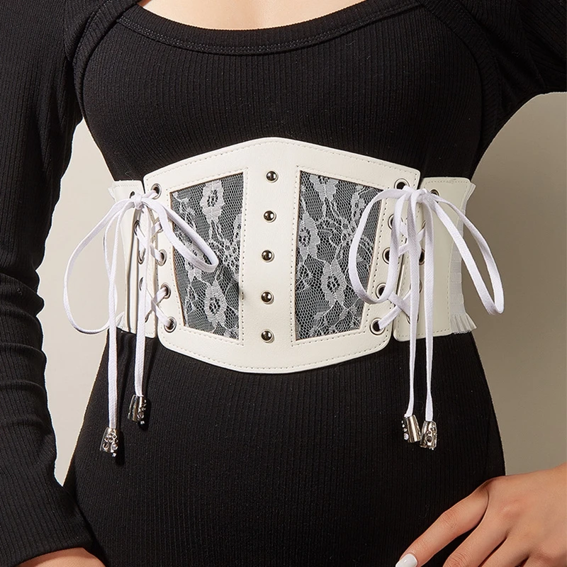 

Women Gothic Cummerbunds Punk Y2k Accessories Sexy Pu Leather Elastic Bandage Waist Belt Lolita Bustier Top Slim Body Waistband