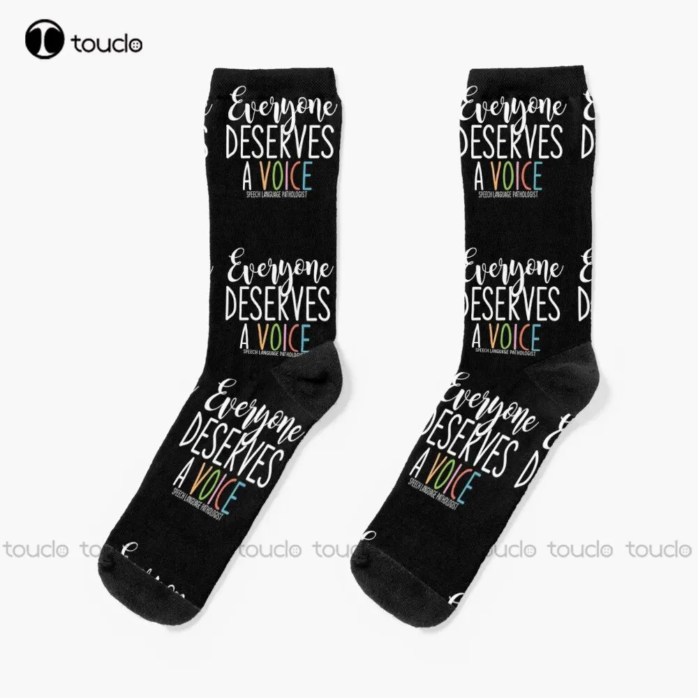 

Slp Speech Therapy Everyone Deserves A Voice Socks Unning Socks Women 360° Digital Print Custom Gift Streetwear Funny Sock Art