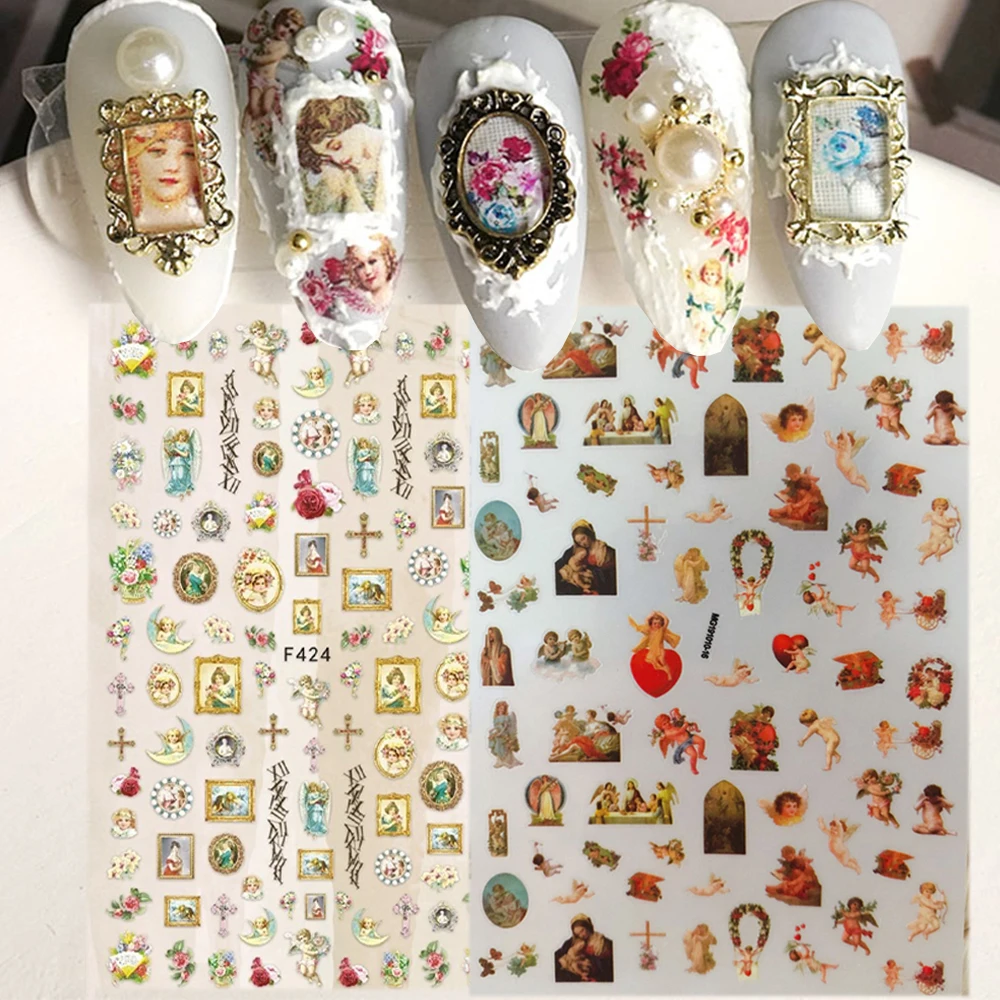 

1Sheet Baroque Angel Frame Nail Sticker 3D Self-Adhered Gold Framework Slider Retro Decals Design for Manicure Decoration*HS8-1D