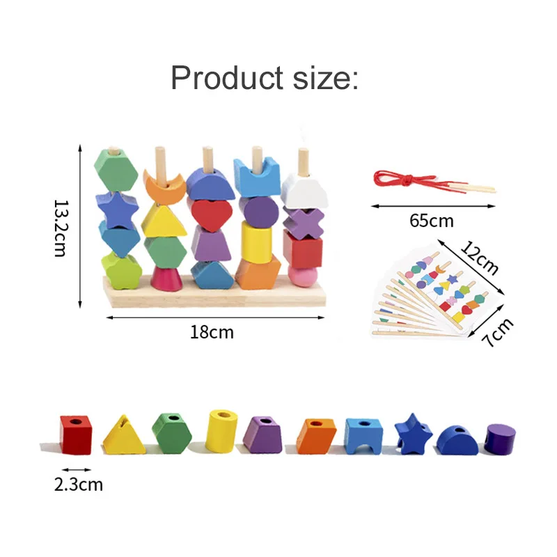 Montessori Wooden Toys Color Shape Matching Puzzle Game Colorful Beaded Color Cognition Early Educational Toys Gift For Children 6