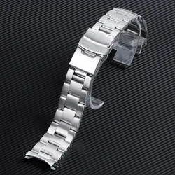 Men's Curved End Stainless Steel Watch Bracelet - Premium Metal Strap, 20mm/22mm - 20mm (Silver)