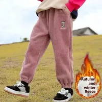 Thickened Fleece Corduroy Girls Pants Autumn Winter Loose Casual Cotton Trousers for Toddlers And Kids Medium to Large Sizes