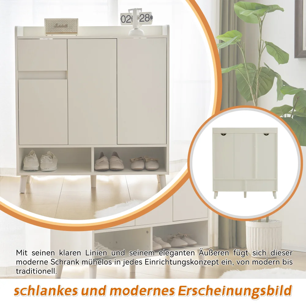 Closet Sideboard Shoe Wardrobe with Adjustable Folding Minimalist Design and Solid Wood Legs Organizer