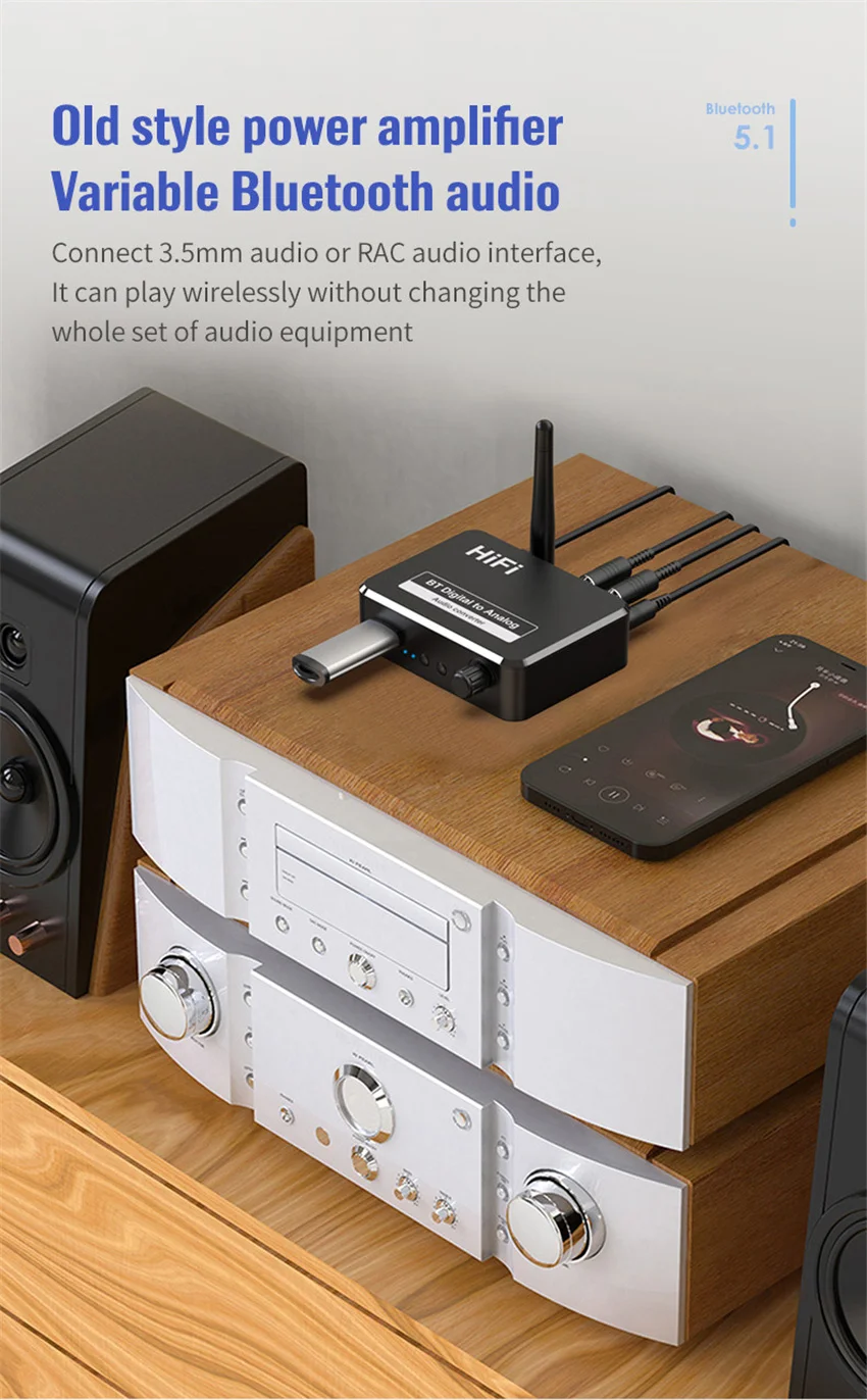 Digital to Analog Audio DAC Converter Spdif Optical Fiber Signal to 3.5MM 3.5 AUX 2 RCA Amplifier Decoder Bluetooth 5.0 Receiver - Image 4