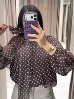 Femmes à pois imprimé Blouse décontracté col haut à manches longues dame haut Simple femmes Blouse femmes chemises et chemisiers 3